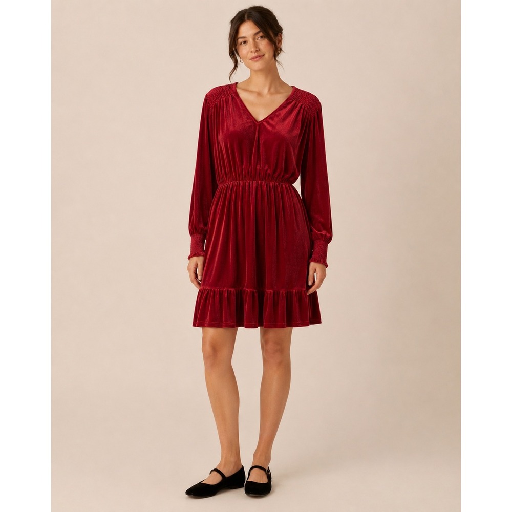 Cupshe Womens Velvet Mini Dress XL Red Long Sleeve V-Neck Romantic Cocktail Chic